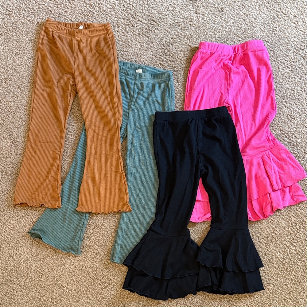 Kids Flared Leggings - Black, Pink, Tan, Green BUNDLE